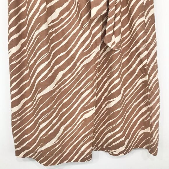 A New Day Khaki Cream Zebra Stripe Linen Blend Midi Wrap Skirt NEW - Picture 5 of 16